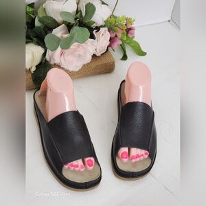 Black Leather Women's Slide Sandals